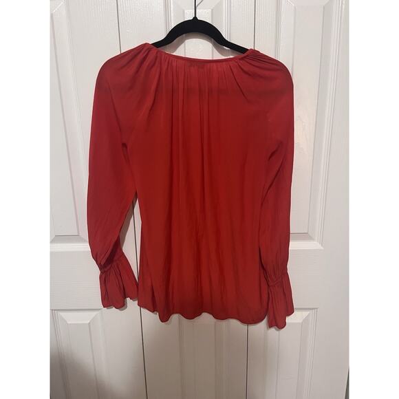 Ramy Brook New York Red Boho Tie Neck Pleated Long Sleeve Blouse Top S - Picture 3 of 3
